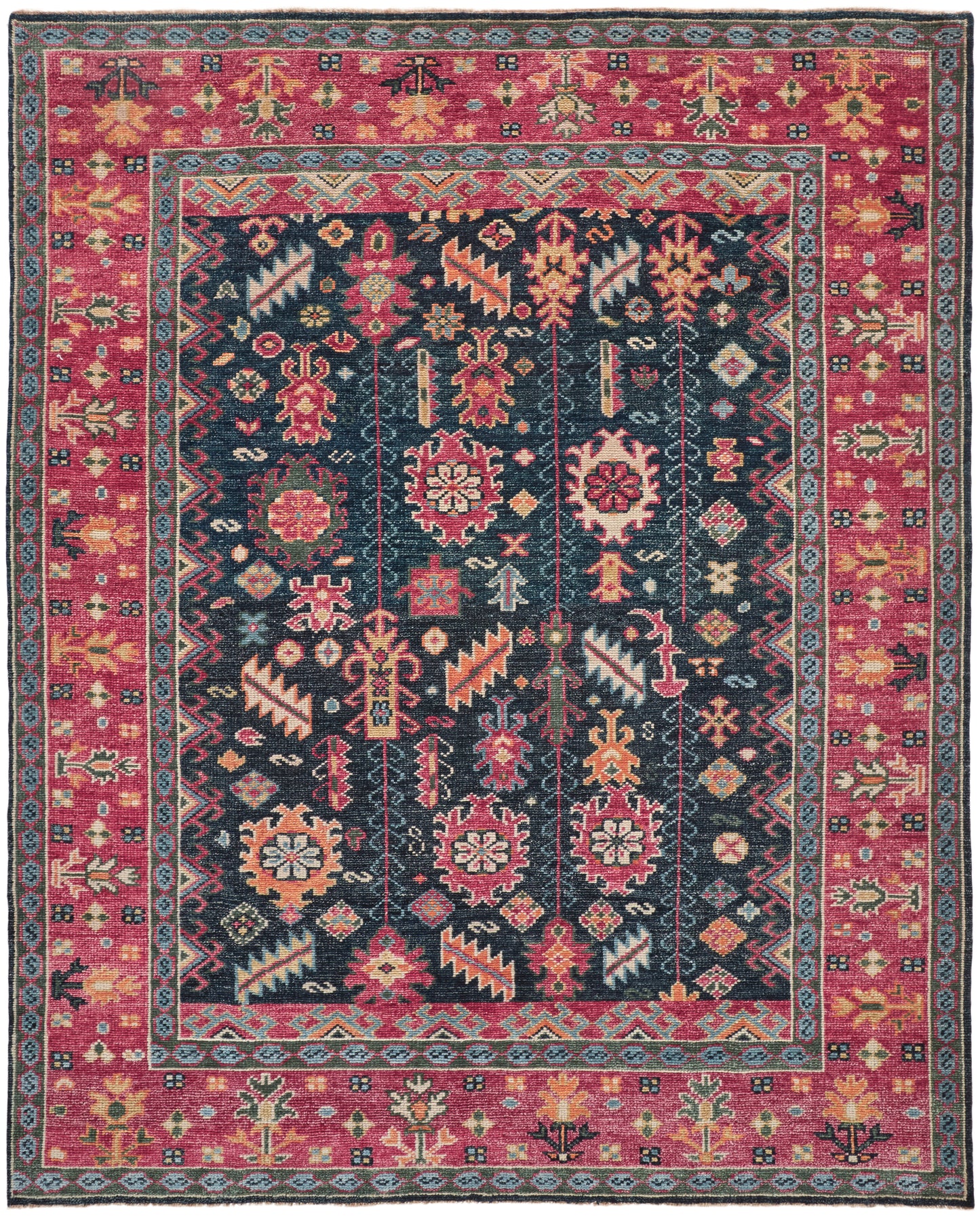 Piraj Traditional/Classic/Vintage Bordered/Medallion/Distressed Pink/Blue/Orange - Feizy Rug
