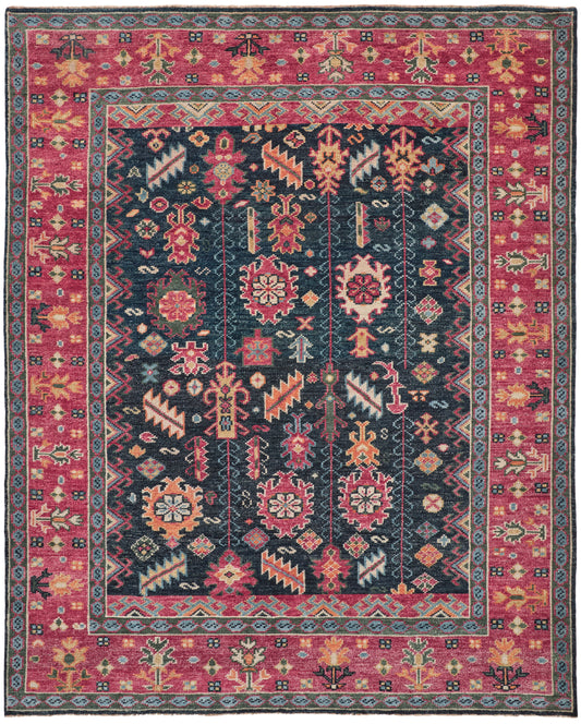Piraj Traditional/Classic/Vintage Bordered/Medallion/Distressed Pink/Blue/Orange - Feizy Rug