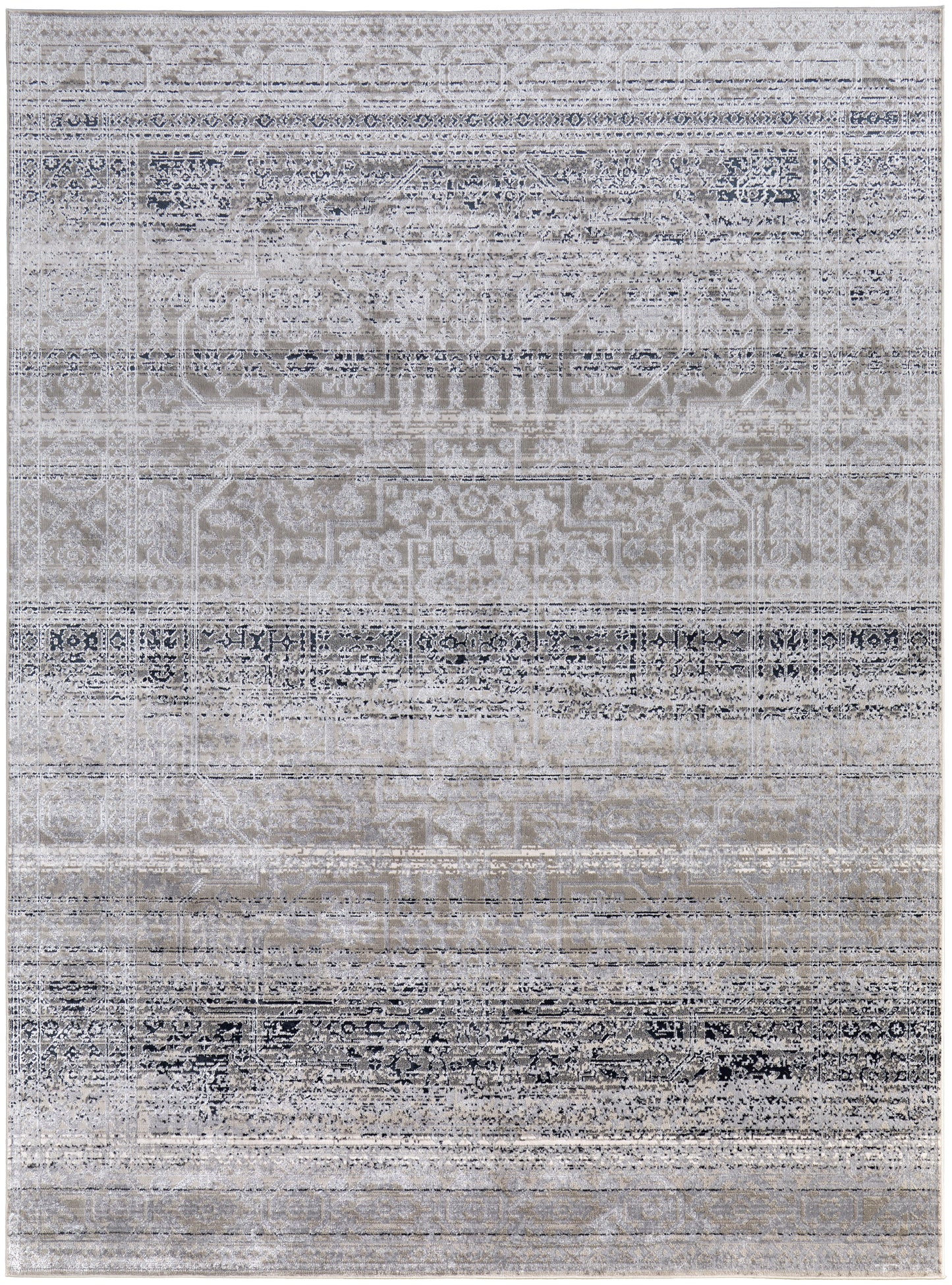 Macklaine Transitional/Bohemian & Eclectic/Global Distressed/Oriental/Bordered Taupe/Black/Ivory - Feizy Rug