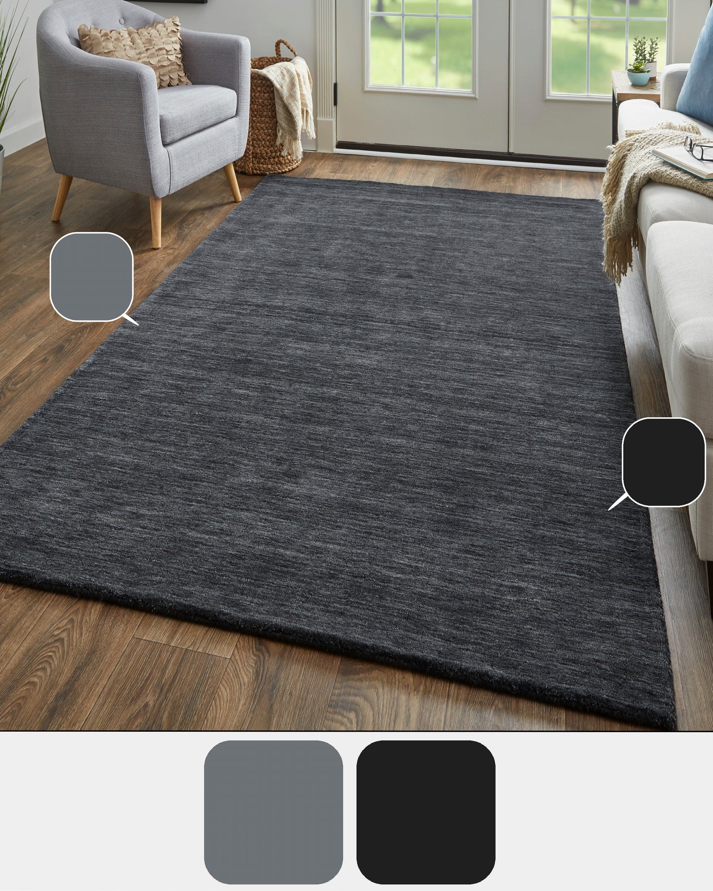 Luna Modern/Casual Solid Black - Feizy Rug
