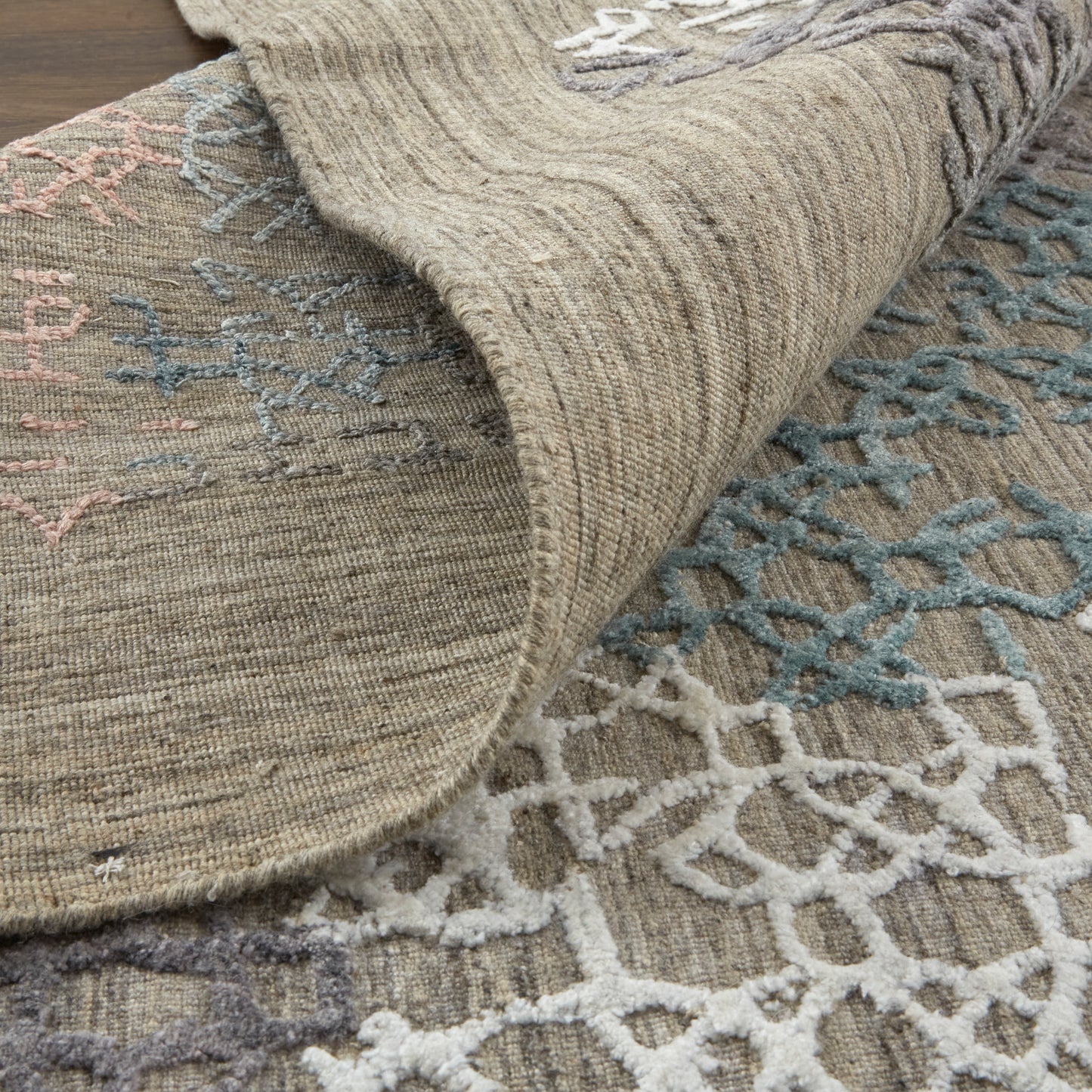 Elias Modern/Casual Abstract/Geometric/Distressed Pink/Blue/Taupe - Feizy Rug