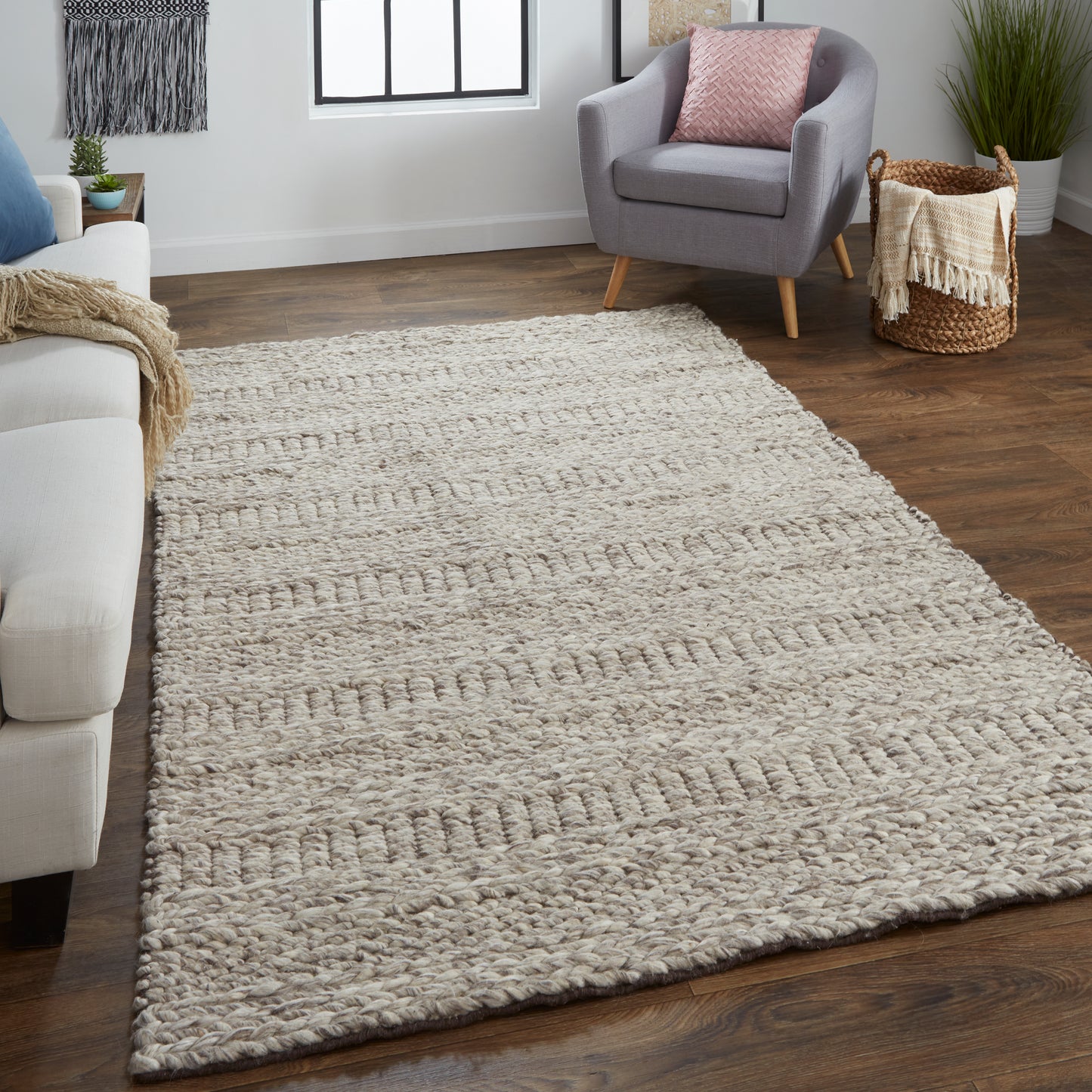 Berkeley Transitional/Scandinavian/Casual Geometric/Solid Ivory/Gray/Tan - Feizy Rug