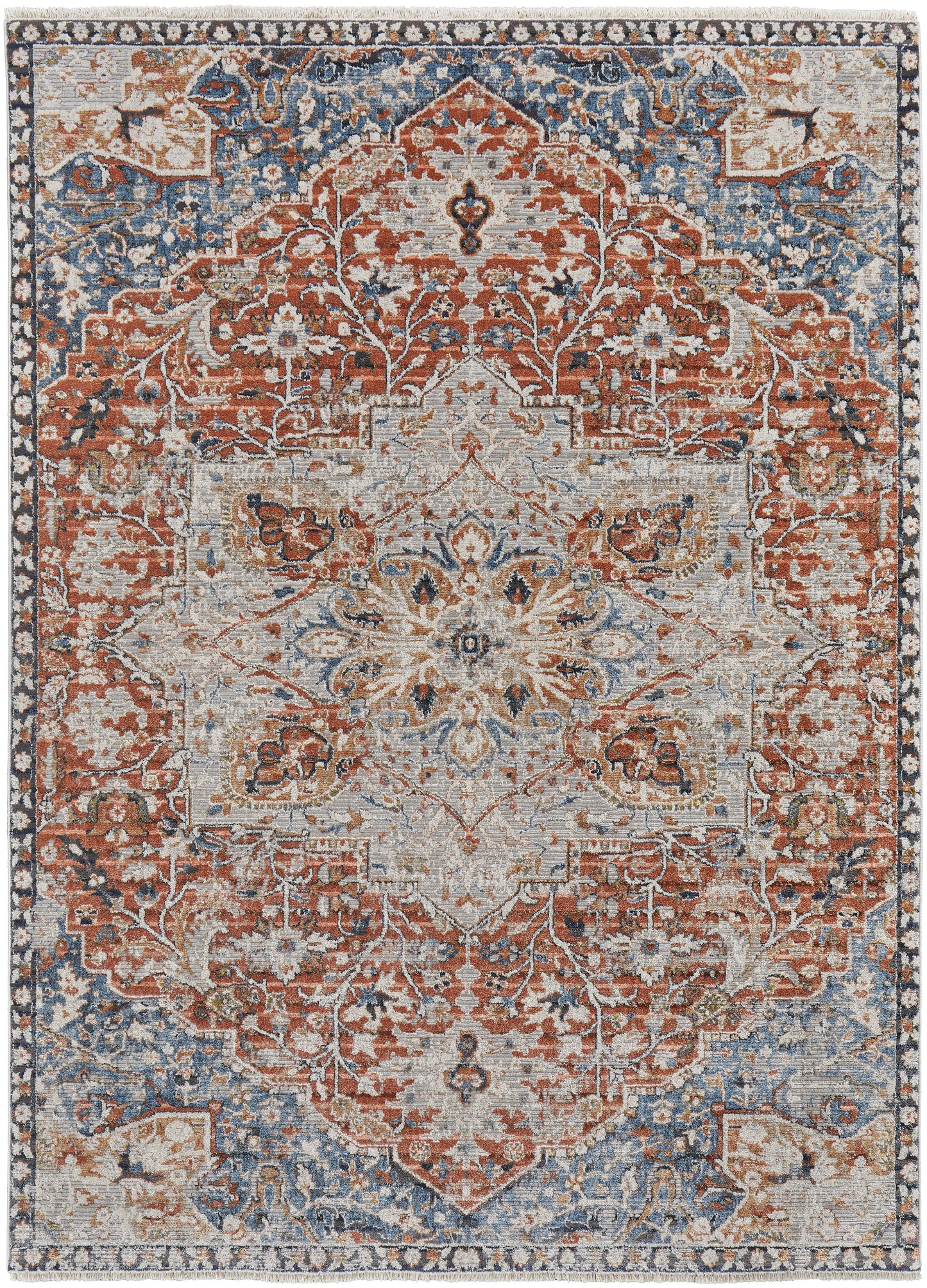 Kaia Transitional/Bohemian & Eclectic/Vintage Orange/Ivory/Blue Area Rug  Feizy Rugs LTL,Feizy Rugs,Kaia,Orange/Ivory/Blue,12' x 15',Area Rug,Polypropylene/Viscose/Polyester,Transitional/Bohemian & Eclectic/Vintage,Turkey