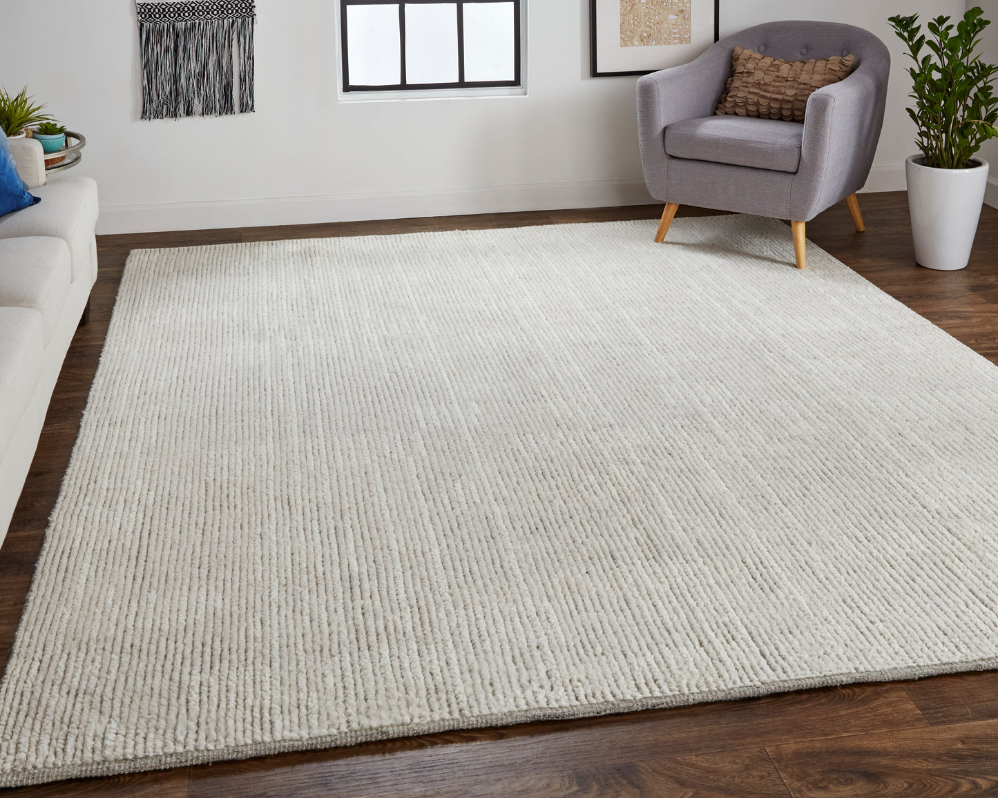 Alford Modern/Classic/Industrial Solid Ivory/Tan - Feizy Rug