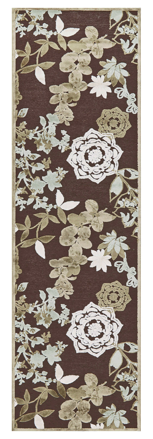 Saphir Mah Modern/Casual/Cottage Floral & Botanical/Paisley Brown/Green/Ivory - Feizy Rug