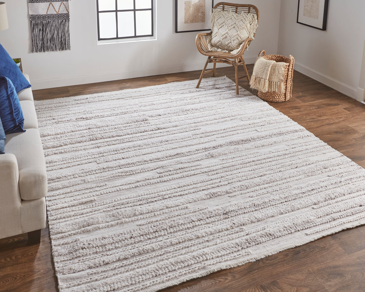 Alden Transitional/Casual/Scandinavian Stripes/Solid Ivory/Taupe - Feizy Rug