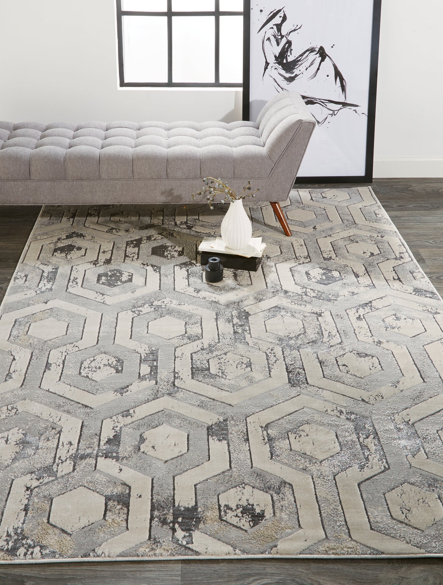 Micah Modern/Luxury & Glam/Industrial Gray/Taupe/Silver Accent Rug