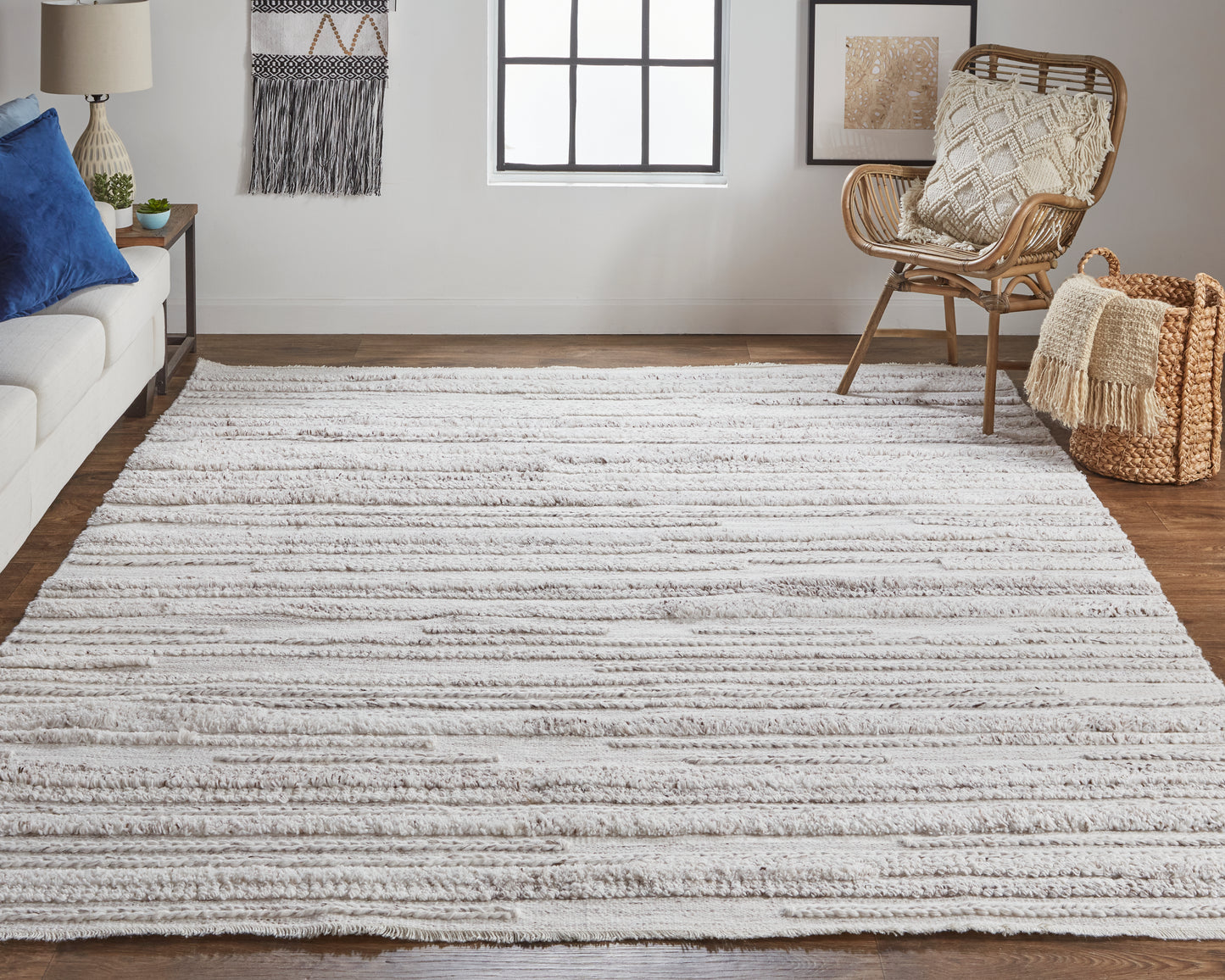 Alden Transitional/Casual/Scandinavian Stripes/Solid Ivory/Taupe - Feizy Rug