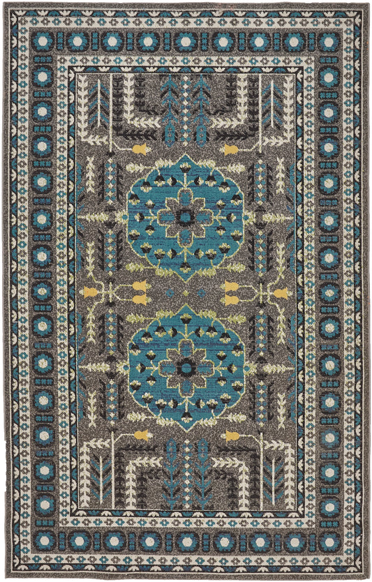 Foster Transitional/Classic/Bohemian & Eclectic Medallion/Bordered Gray/Blue/Green - Feizy Rug