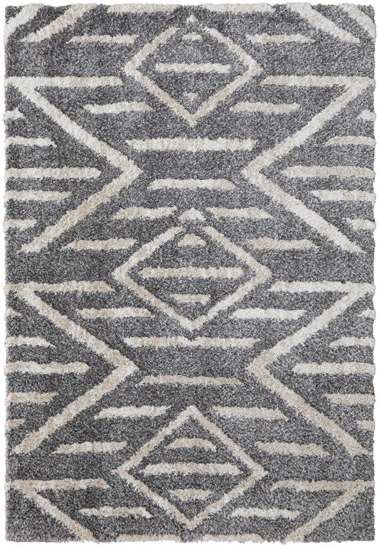 Mynka Transitional/Bohemian & Eclectic/Farmhouse Gray/Ivory Area Rug