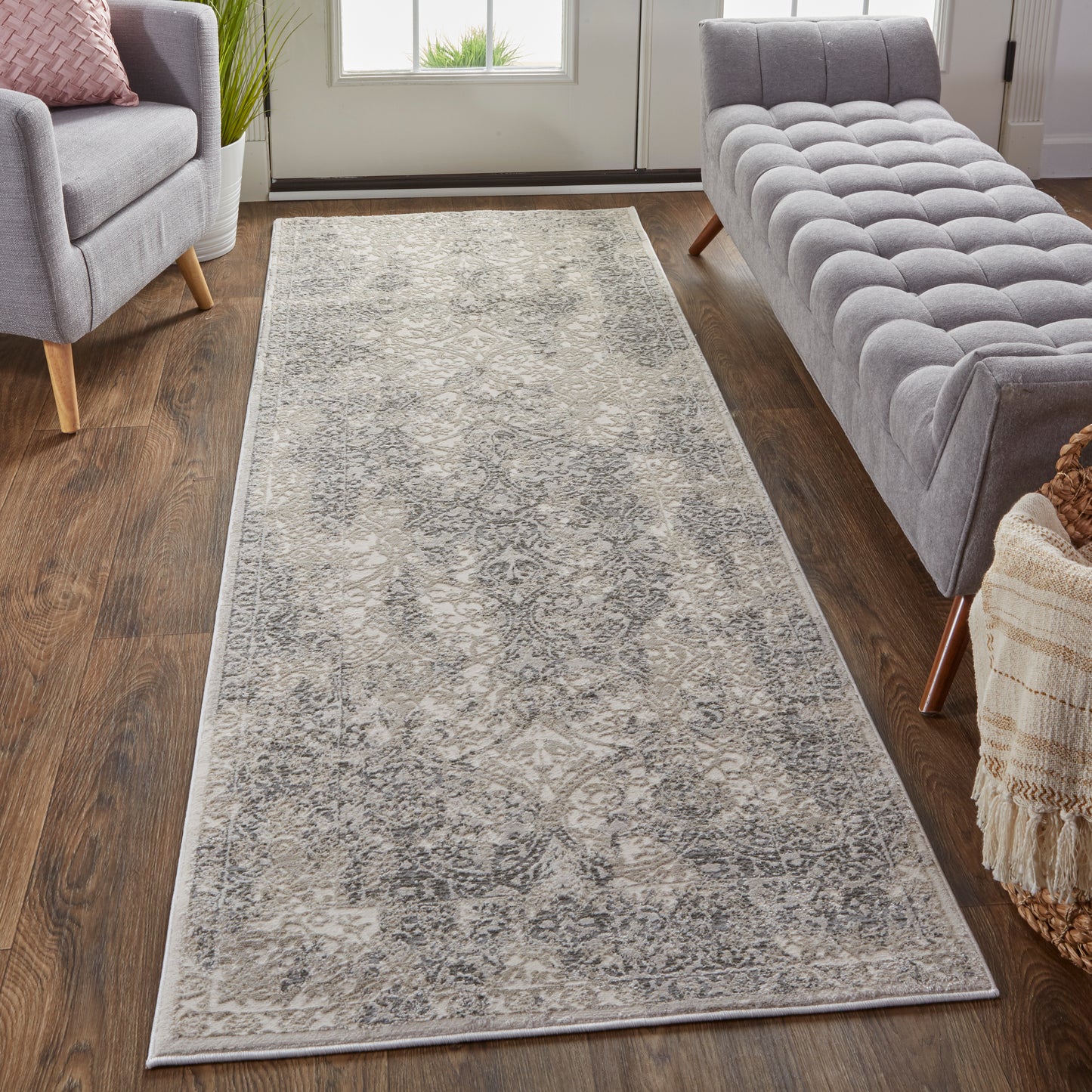 Prasad Modern/Vintage Distressed Ivory/Gray/Black - Feizy Rug