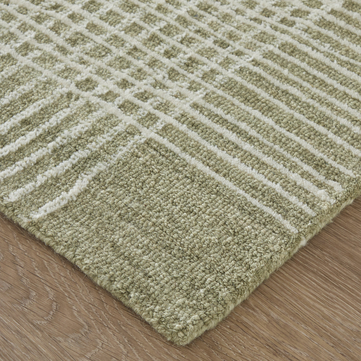 Winston Modern Plaid/Stripes Green/Ivory - Feizy Rug