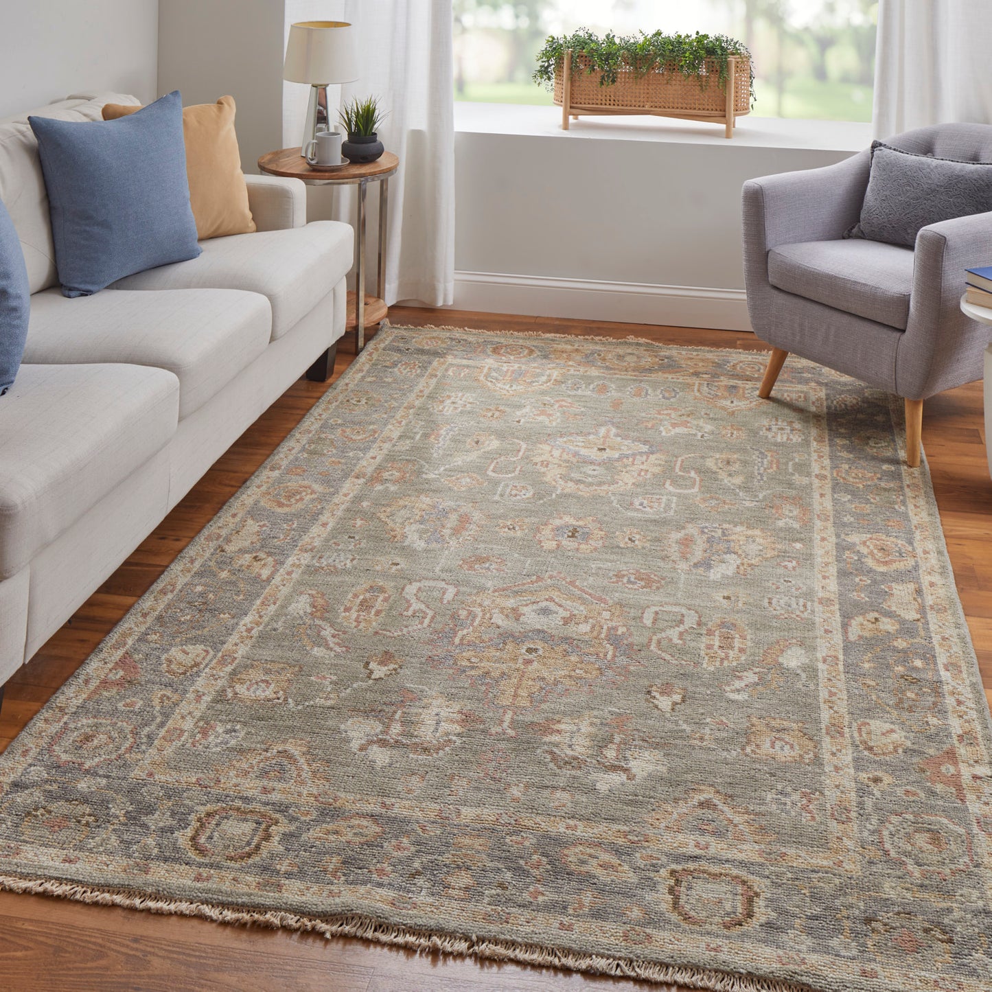 Carrington Traditional/Vintage/Classic Oriental/Bordered Gray/Gold/Pink - Feizy Rug