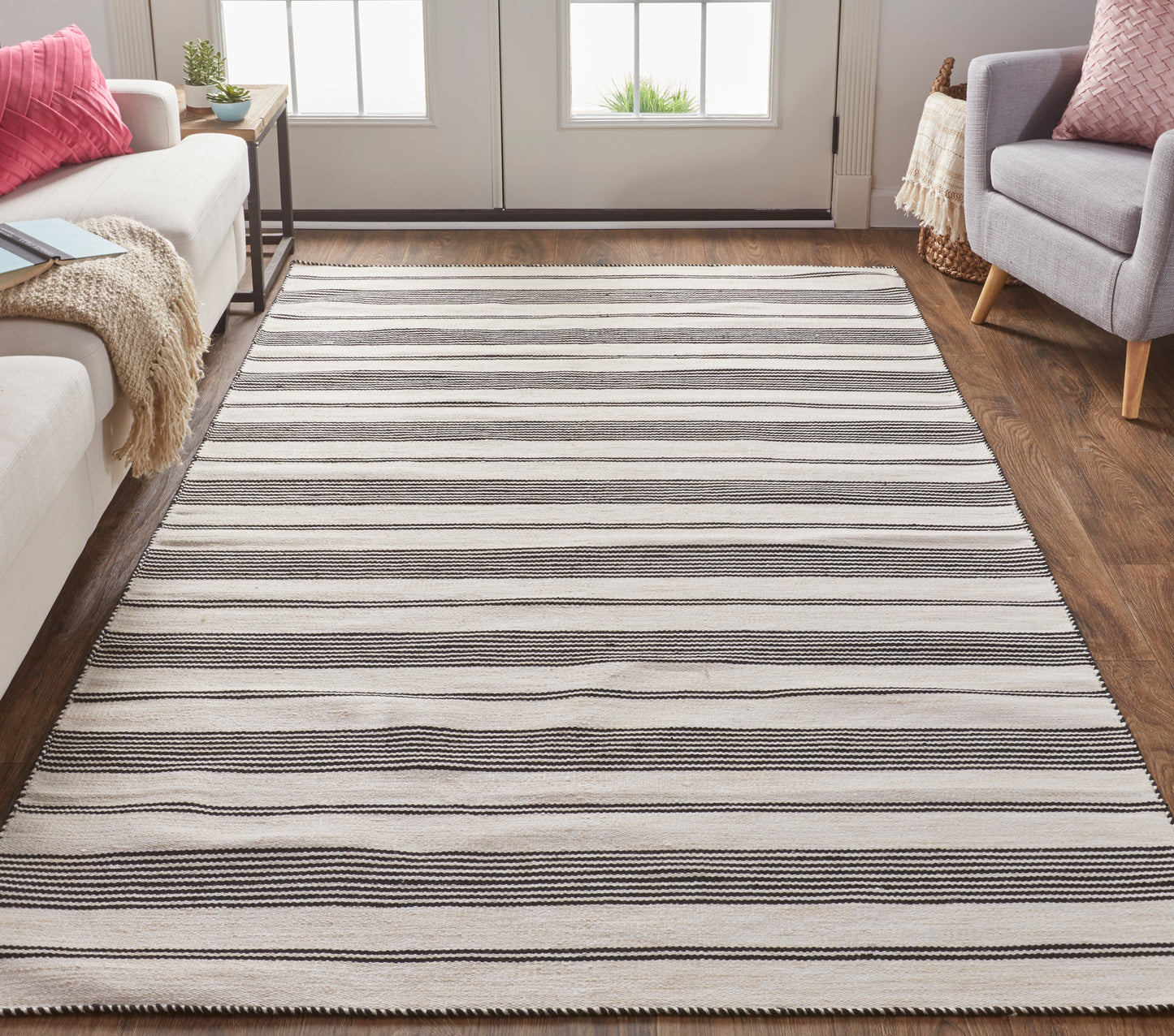 Duprine Transitional/Casual/Nautical & Coastal Stripes/Geometric Black/White/Ivory - Feizy Rug