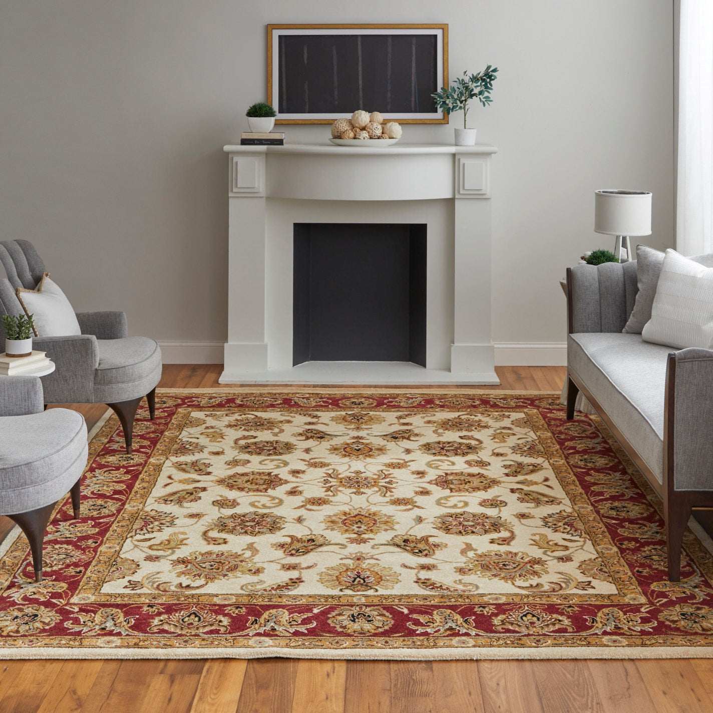 Wagner Traditional/Classic/Vintage Oriental/Persian/Bordered Tan/Gold/Red - Feizy Rug