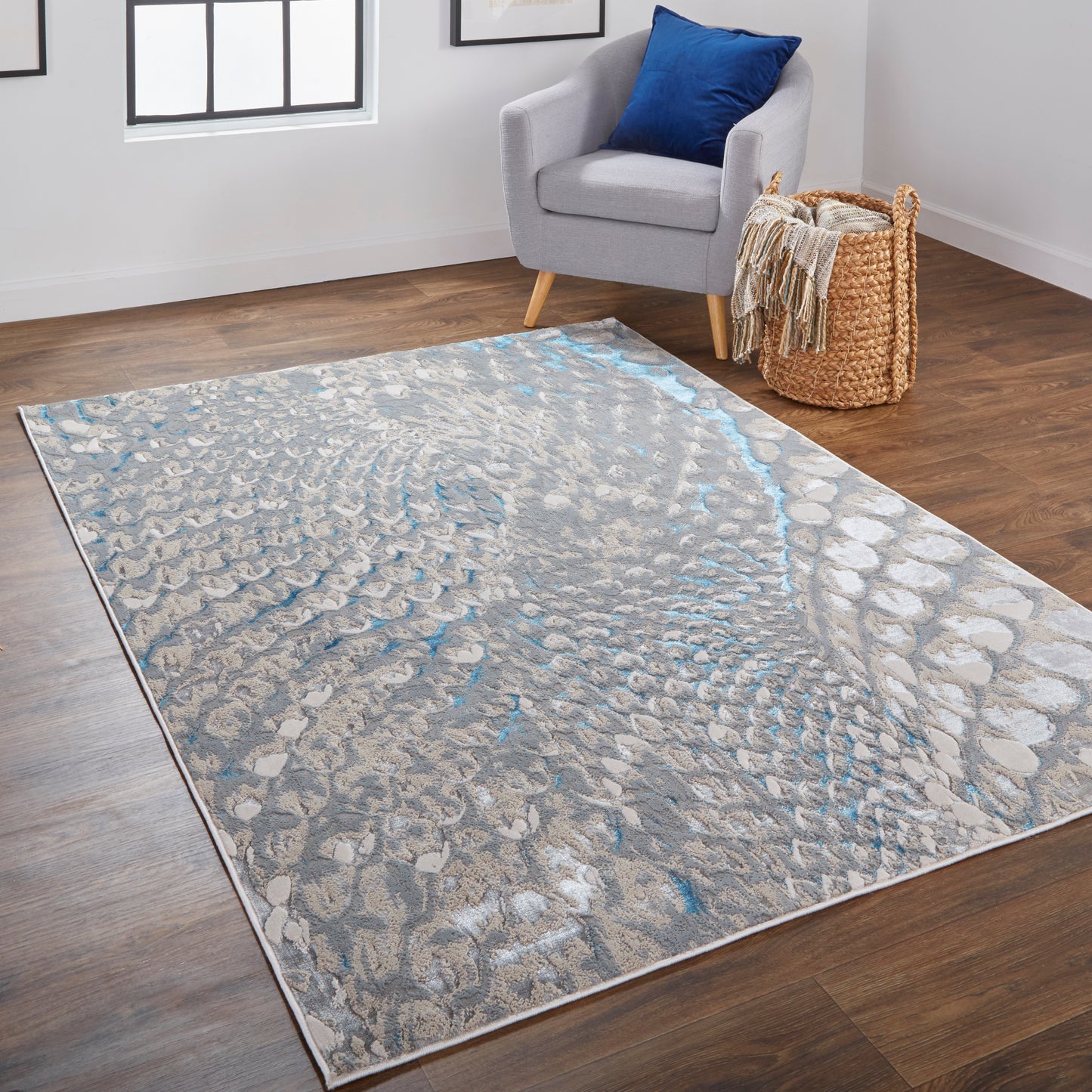 Azure Modern/Industrial Blue/Silver/Gray Runner  Feizy Rugs Small Parcel,Feizy Rugs,Azure,Blue/Silver/Gray,2'10" x 7'10",Runner,Polyester/Polypropylene,Modern/Industrial,Turkey
