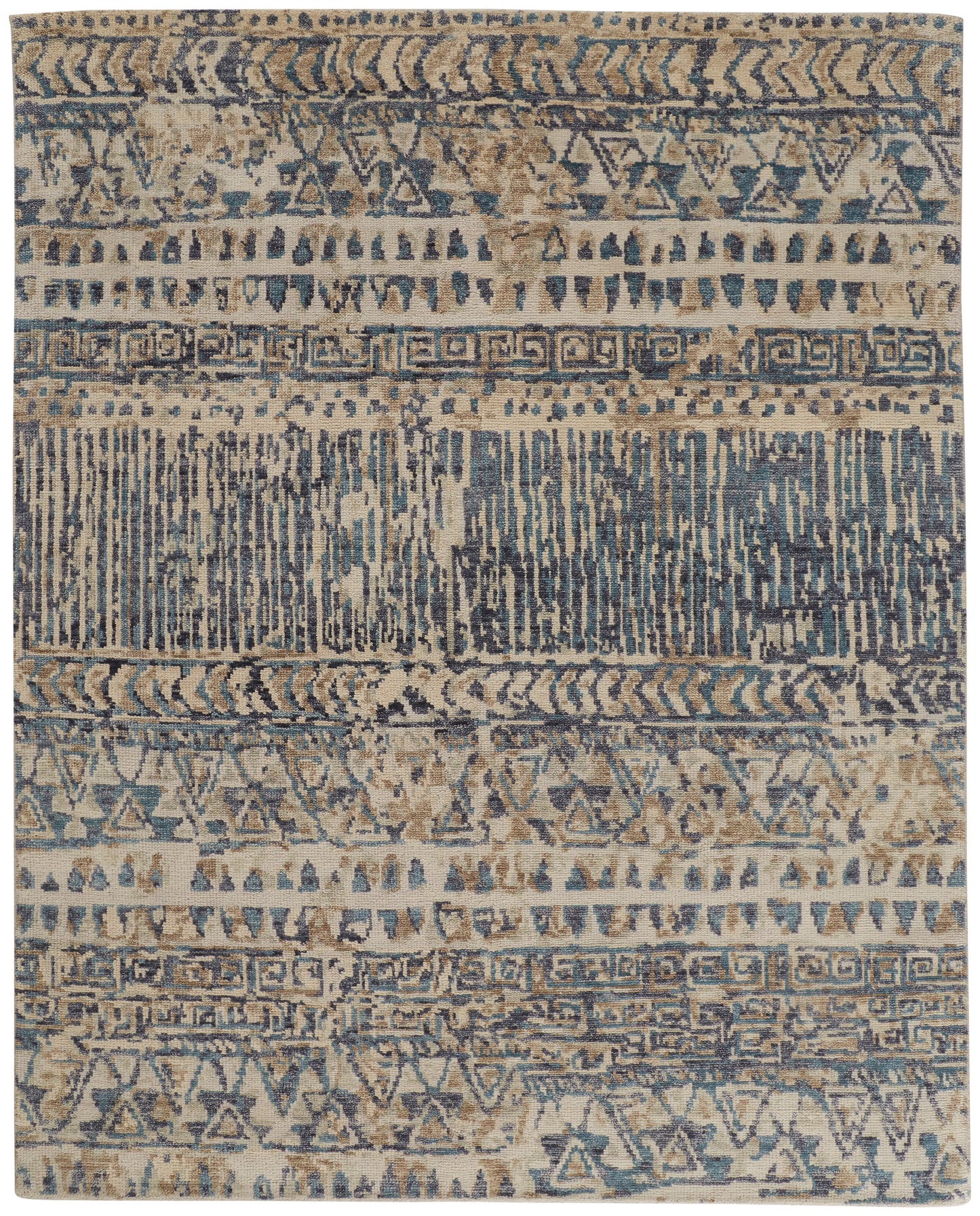 Palomar Transitional/Farmhouse Geometric Tan/Blue - Feizy Rug