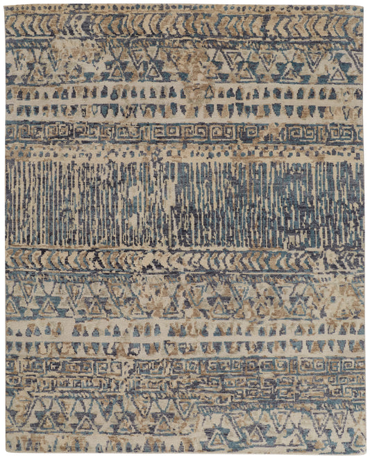 Palomar Transitional/Farmhouse Geometric Tan/Blue - Feizy Rug