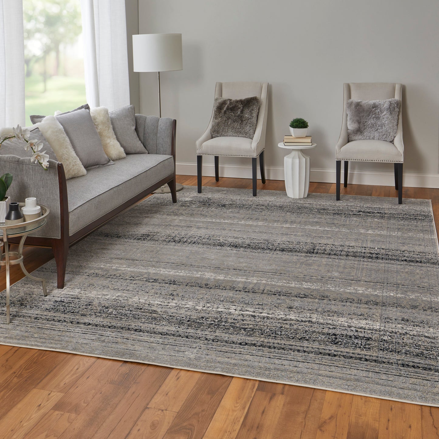 Macklaine Transitional/Bohemian & Eclectic/Global Distressed/Oriental/Bordered Taupe/Black/Ivory - Feizy Rug