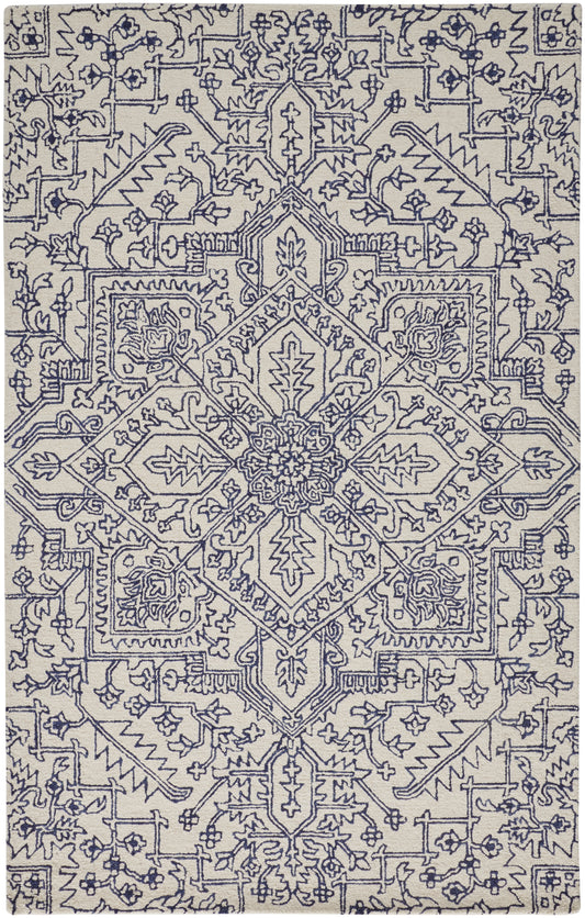Belfort Transitional/Vintage/Classic Medallion/Damask/Floral & Botanical Ivory/Blue - Feizy Rug