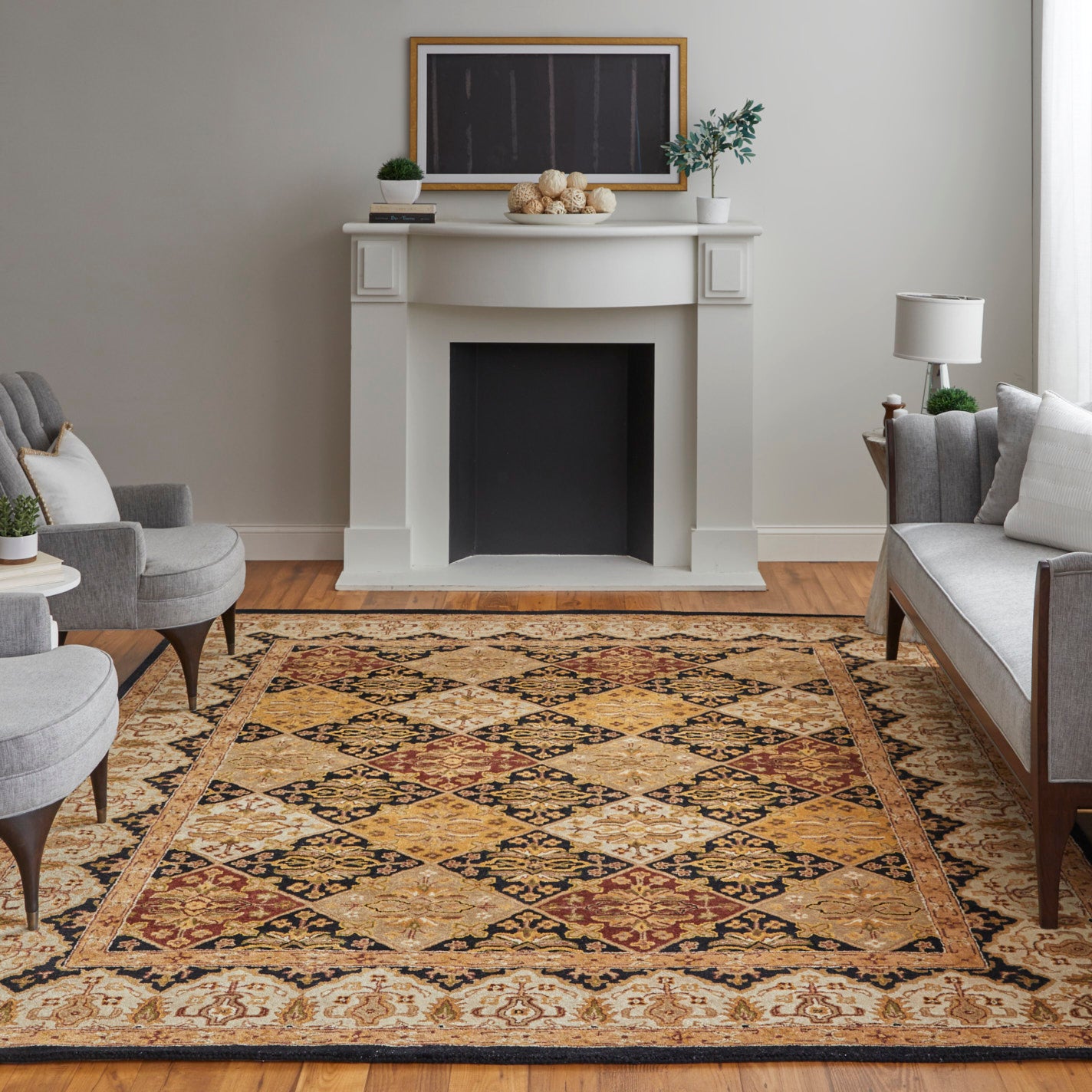 Wagner Traditional/Classic/Vintage Diamond/Persian/Bordered Gold/Tan/Black - Feizy Rug