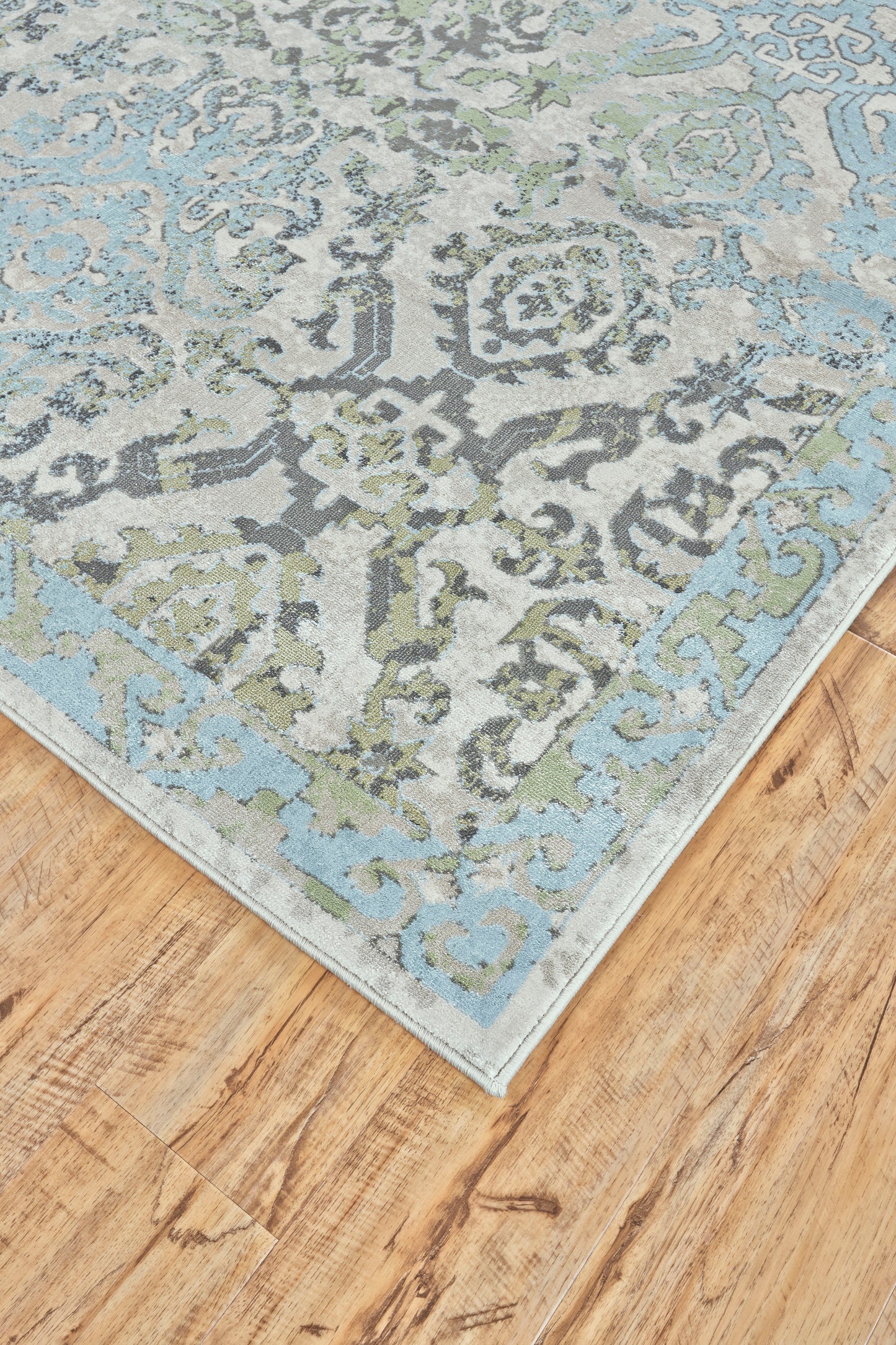 Katari Transitional/Vintage/Casual Floral & Botanical/Distressed/Bordered Blue/Green/Gray - Feizy Rug