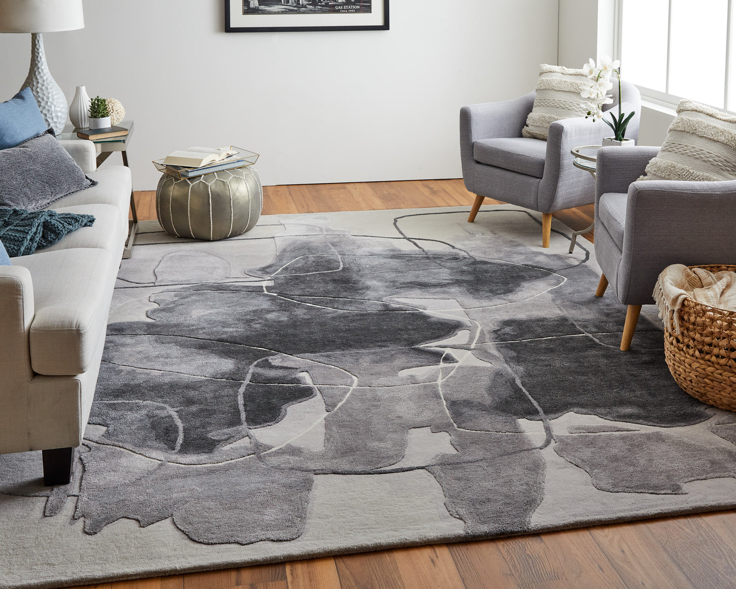 Anya Transitional/Industrial/Casual Abstract/Watercolor Ivory/Gray/Taupe - Feizy Rug