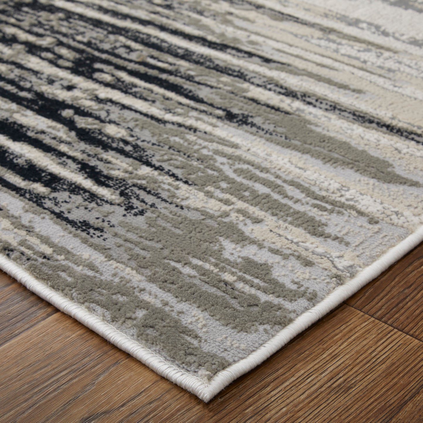 Micah Modern/Scandinavian/Farmhouse Diamond/Gradient & Ombre/Geometric Black/Silver/Taupe - Feizy Rug
