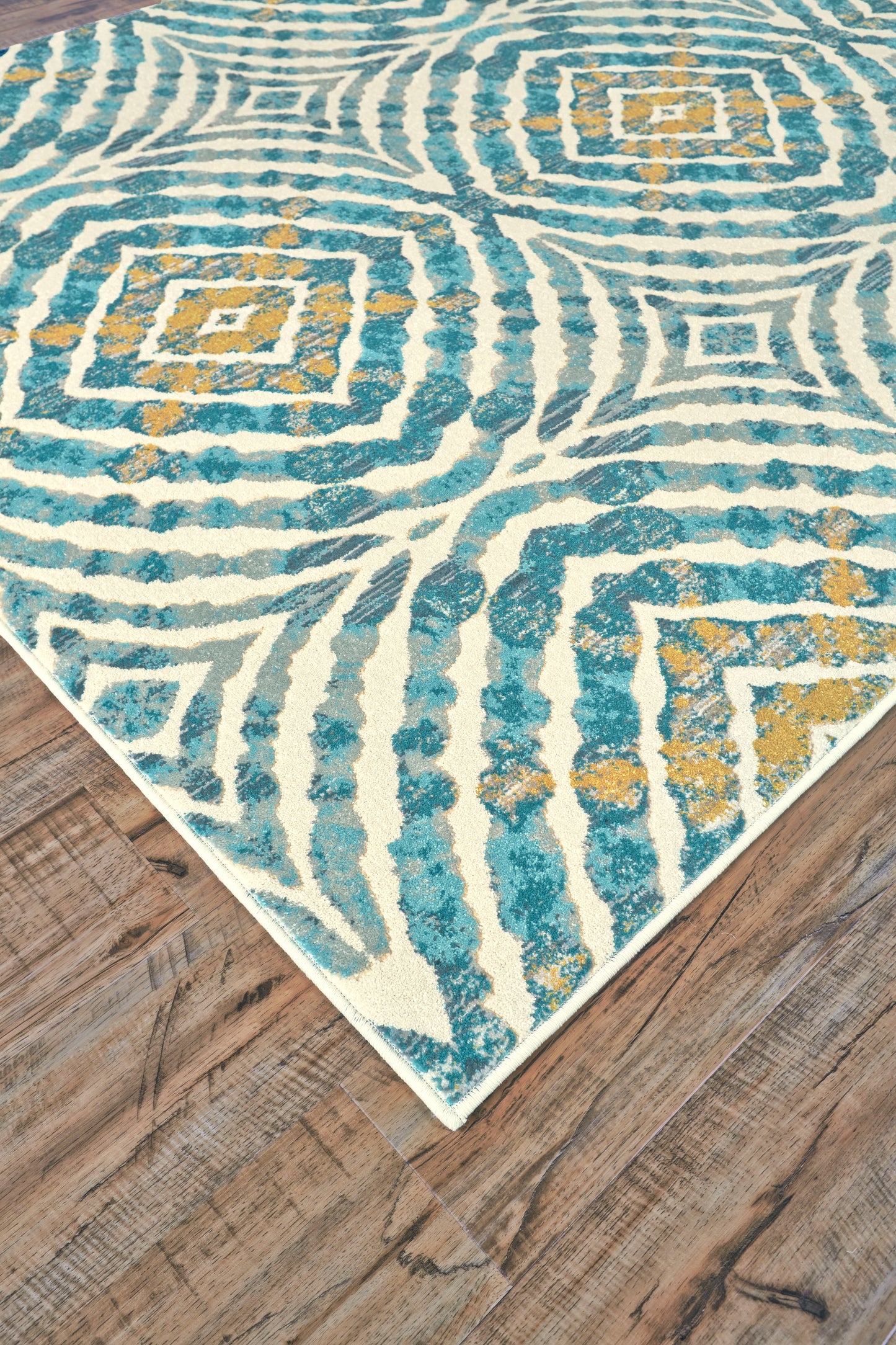 Keats Transitional/Casual Abstract/Geometric Blue/Ivory/Yellow - Feizy Rug