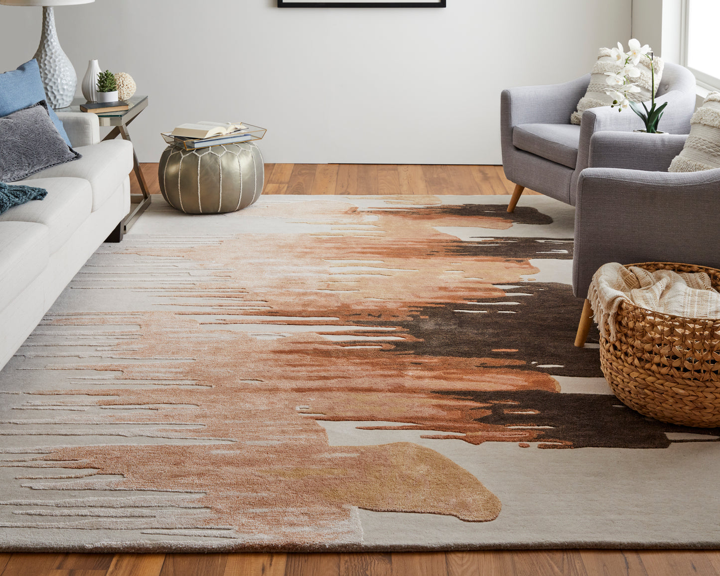 Anya Transitional/Industrial/Casual Abstract/Watercolor Red/Brown/Orange - Feizy Rug