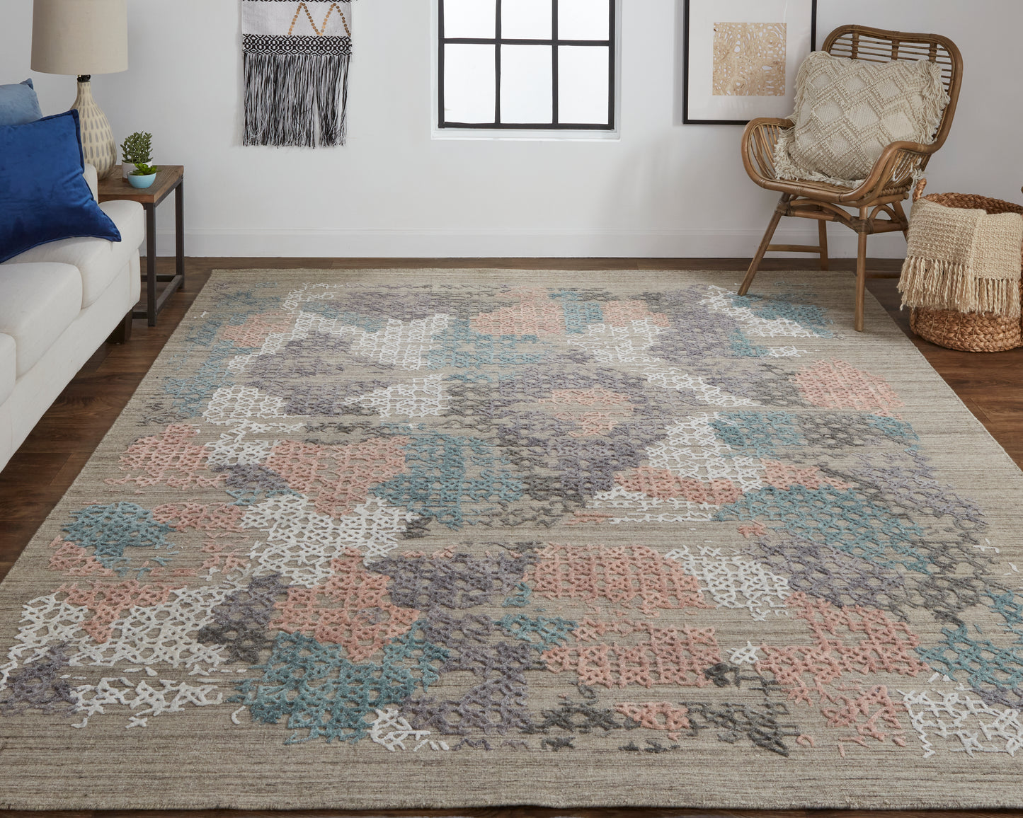 Elias Modern/Casual Abstract/Geometric/Distressed Pink/Blue/Taupe - Feizy Rug