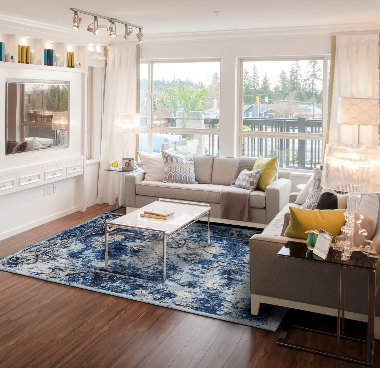 Milton Modern/Vintage Distressed/Medallion Blue/Ivory/Gray - Feizy Rug