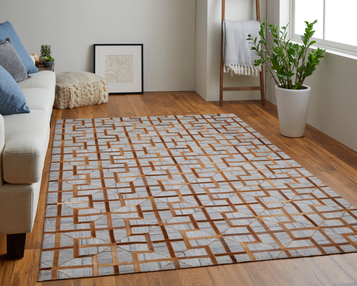 Fannin Transitional/Mid-Century Modern Tan/Brown/Gray Accent Rug  Feizy Rugs Small Parcel,Feizy Rugs,Fannin,Tan/Brown/Gray,2' x 3',Accent Rug,Viscose/Leather,Transitional/Mid-Century Modern,India