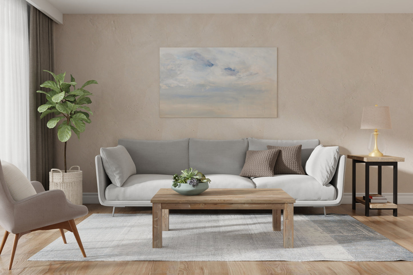 Azure Modern/Casual/Industrial White/Gray/Blue Area Rug