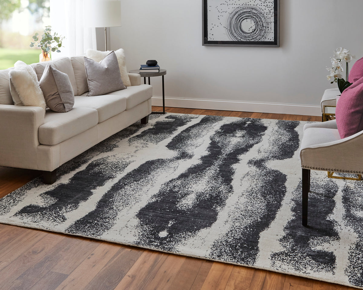 Coda Modern/Industrial/Global Abstract/Watercolor Black/White 8930 - Feizy Rug