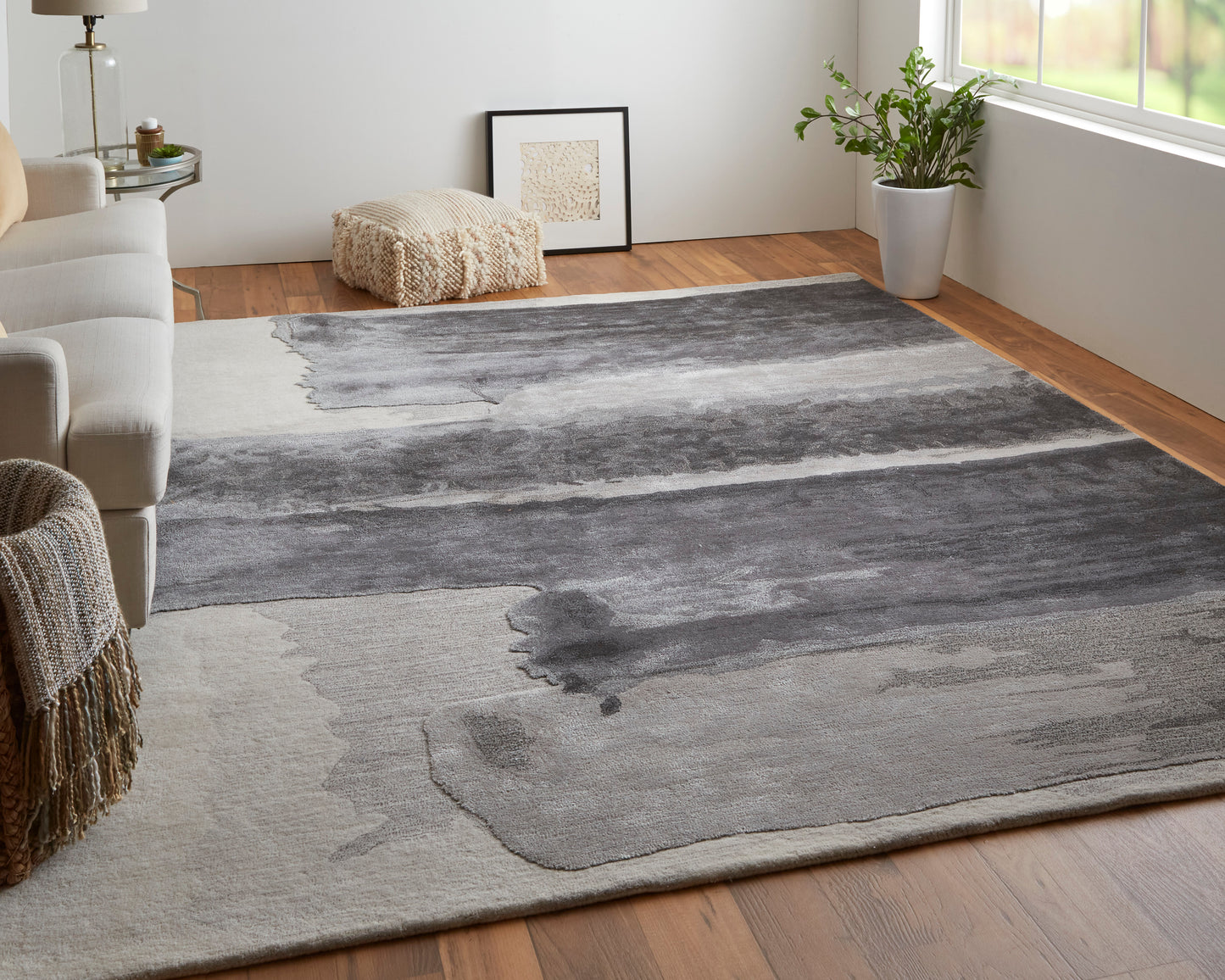 Anya Transitional/Industrial/Casual Abstract/Watercolor Gray/Blue/Ivory - Feizy Rug