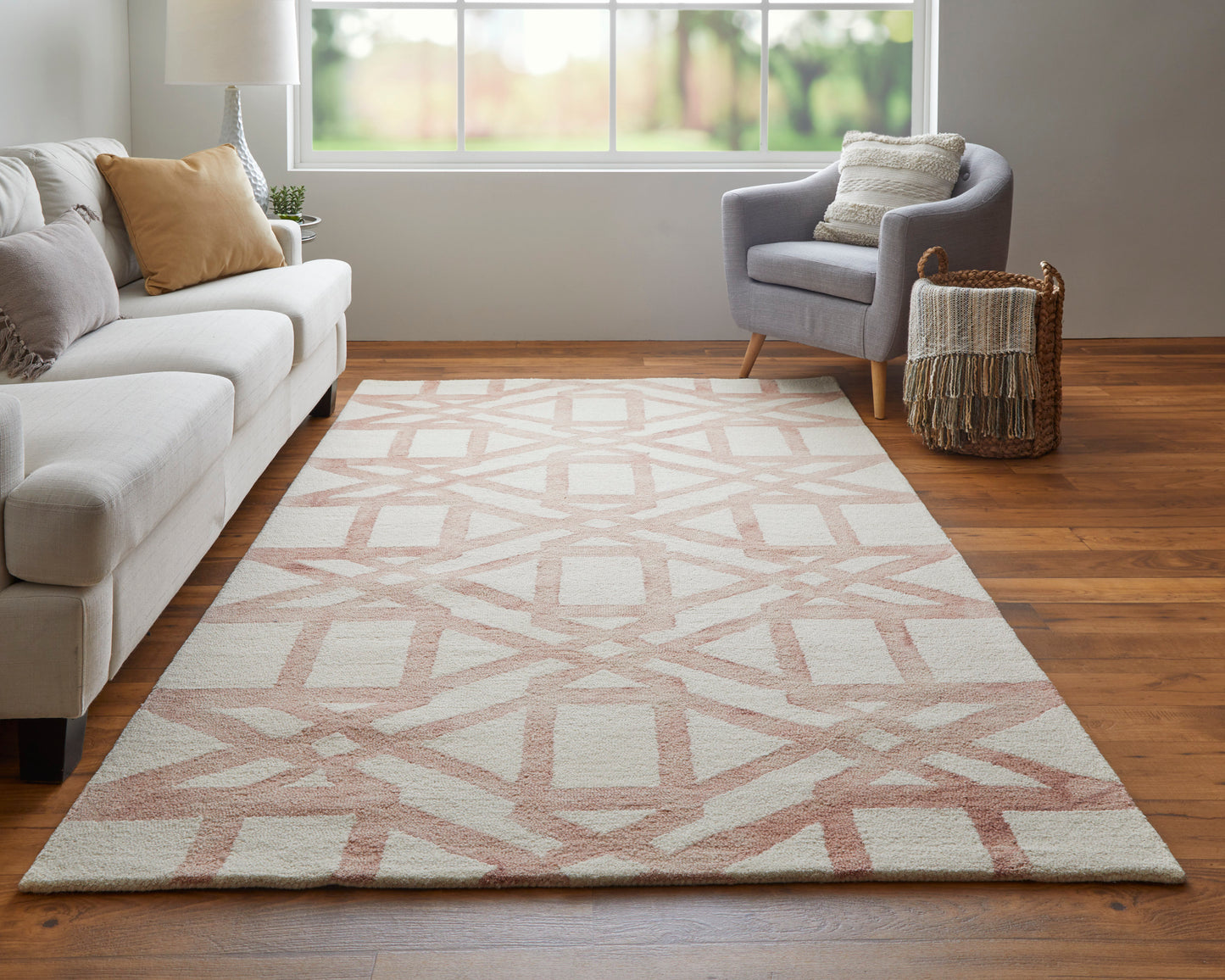 Lorrain Modern/Mid-Century Modern/Luxury & Glam Ivory/Pink/Tan Area Rug