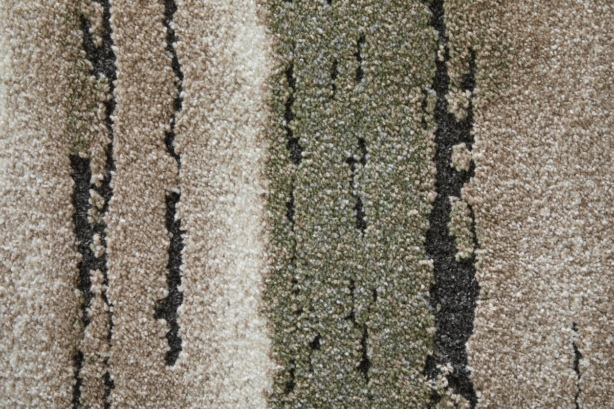 Gilmore Modern Stripes/Watercolor/Abstract Ivory/Gray/Green - Feizy Rug