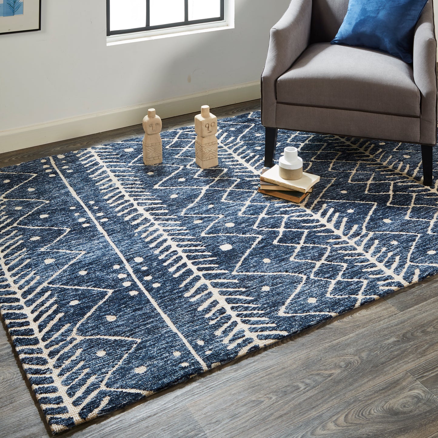 Colton Modern/Moroccan/Bohemian & Eclectic Geometric/Stripes Blue/Ivory - Feizy Rug