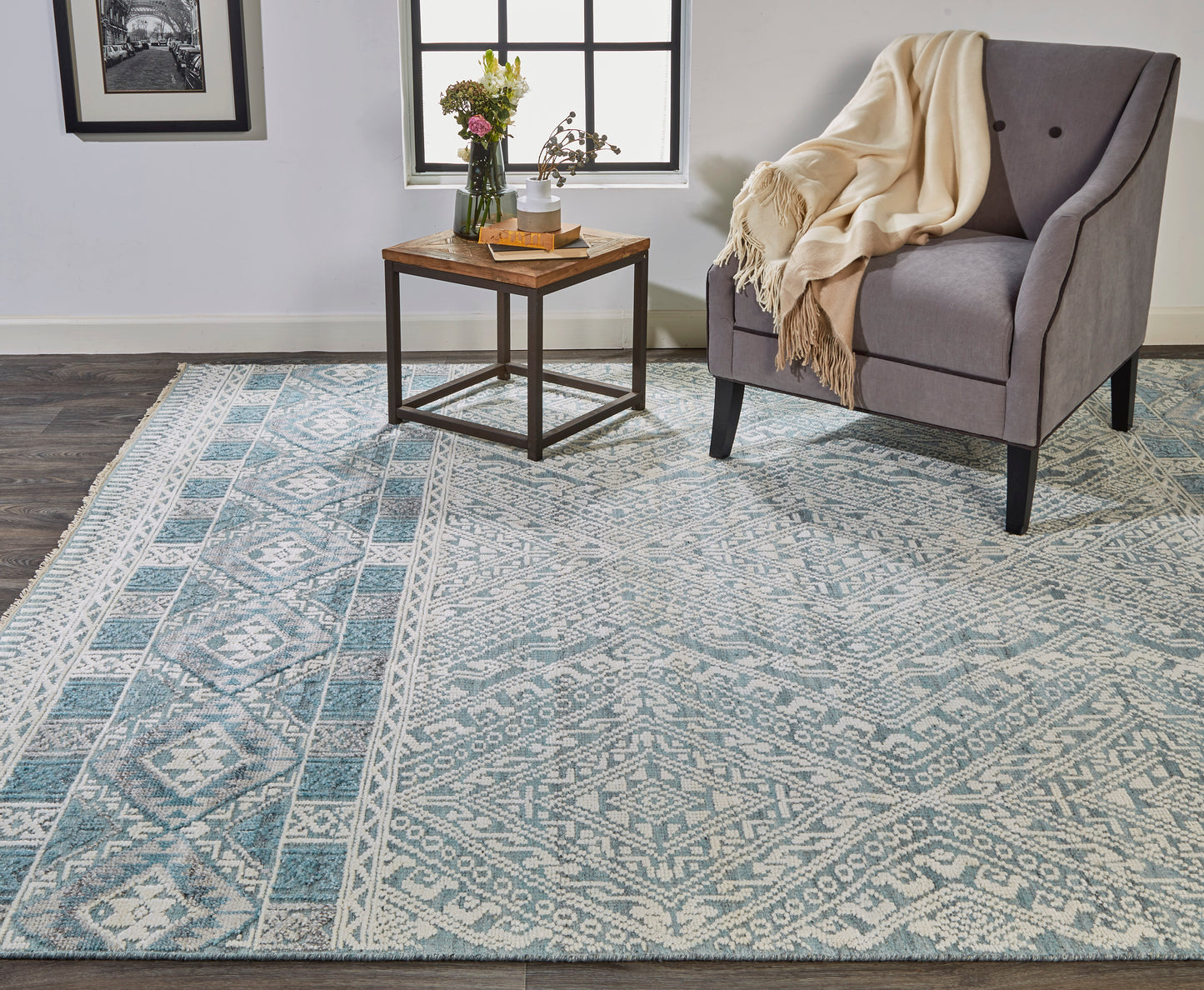 Payton Transitional/Farmhouse/Scandinavian Diamond/Trellis & Lattice Ivory/Blue/Gray - Feizy Rug