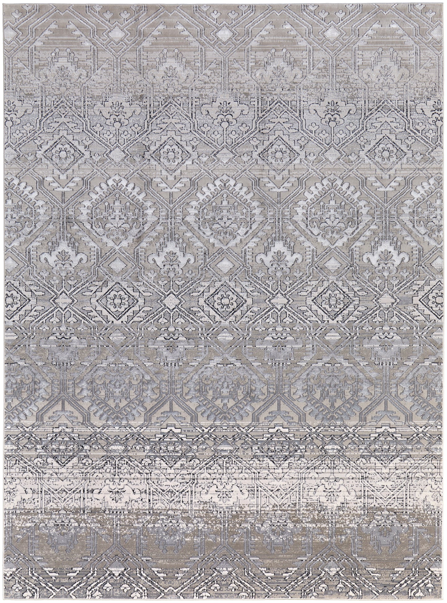 Macklaine Transitional/Bohemian & Eclectic/Global Distressed/Diamond/Medallion Ivory/Silver/Black - Feizy Rug