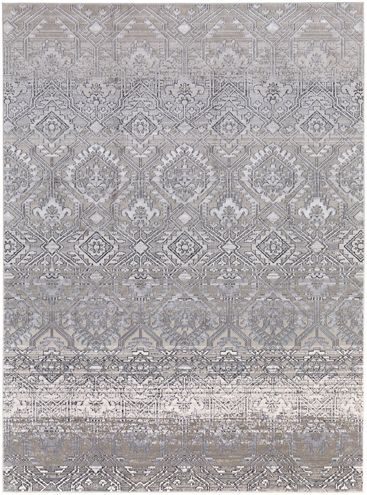 Macklaine Transitional/Bohemian & Eclectic/Global Distressed/Diamond/Medallion Ivory/Silver/Black - Feizy Rug