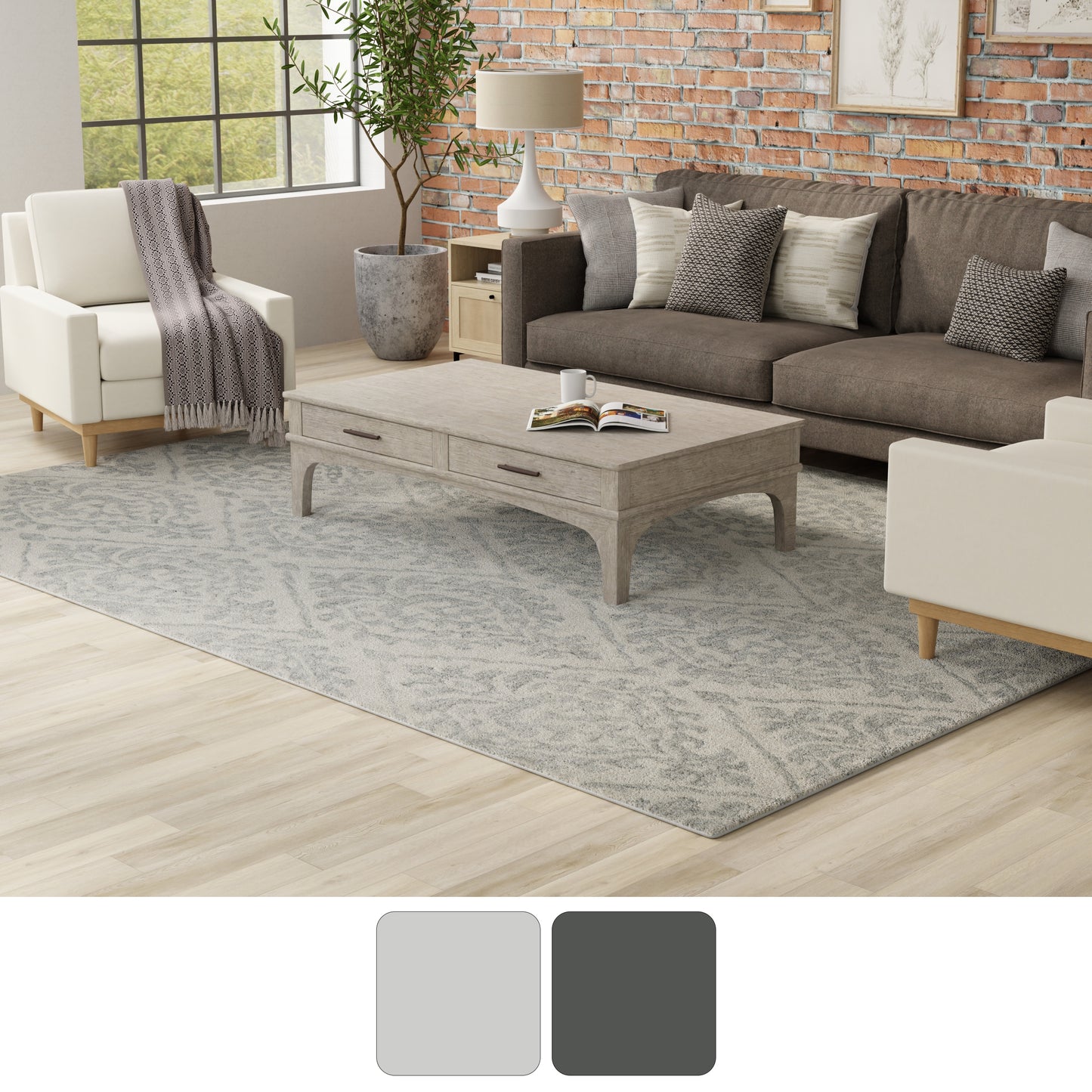 Belfort Traditional/Global Floral & Botanical/Damask/Diamond Ivory/Gray - Feizy Rug