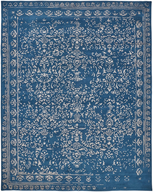 Bella Transitional/Bohemian & Eclectic/Casual Oriental/Bordered/Floral & Botanical Blue/Silver - Feizy Rug