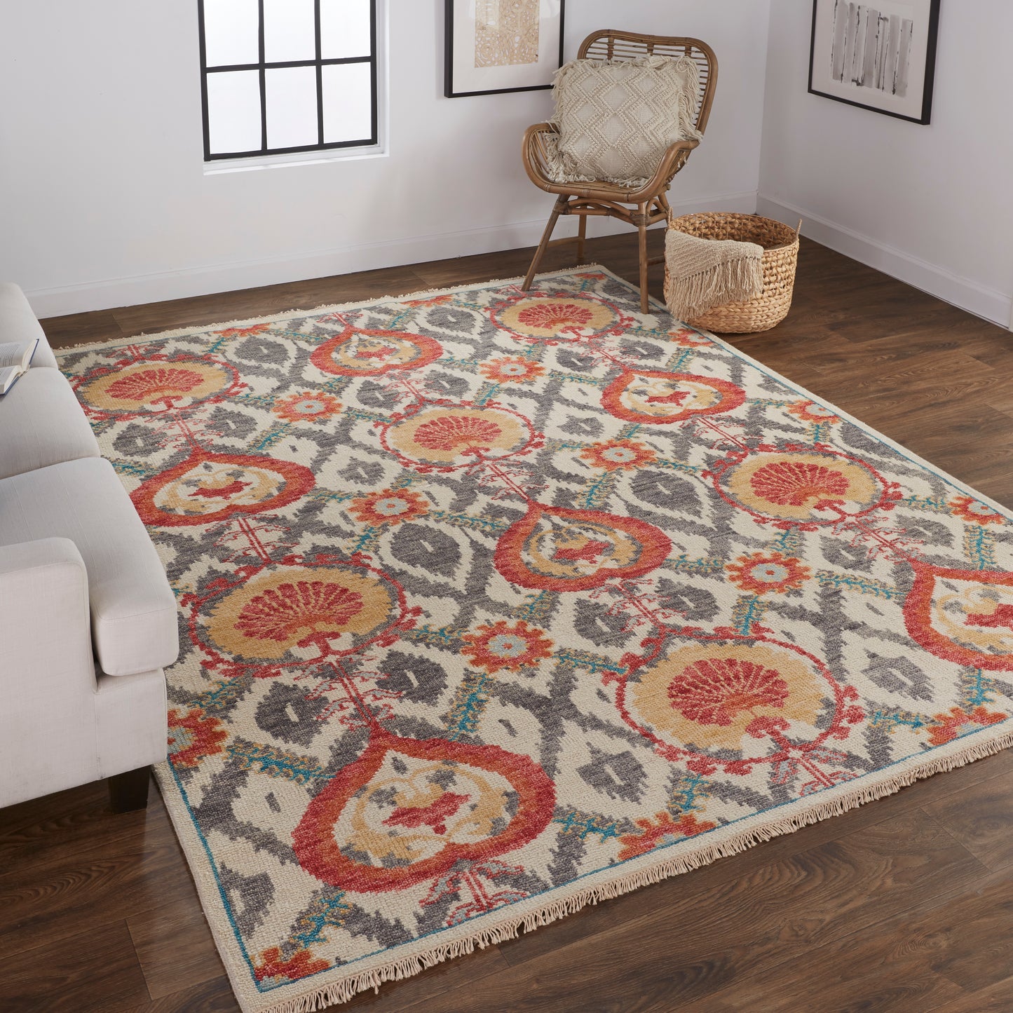 Beall Traditional/Bohemian & Eclectic Oriental/Ikat/Diamond Orange/Gray - Feizy Rug
