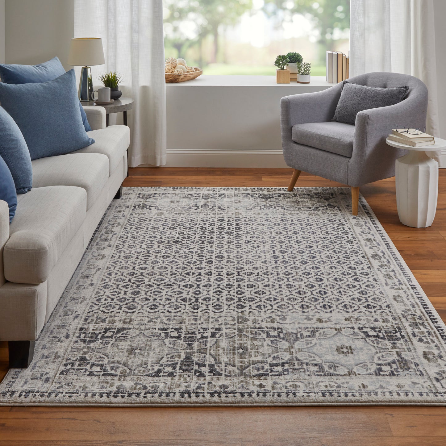 Kano Transitional/Bohemian & Eclectic/Casual Distressed/Bordered/Geometric Ivory/Taupe/Gray - Feizy Rug