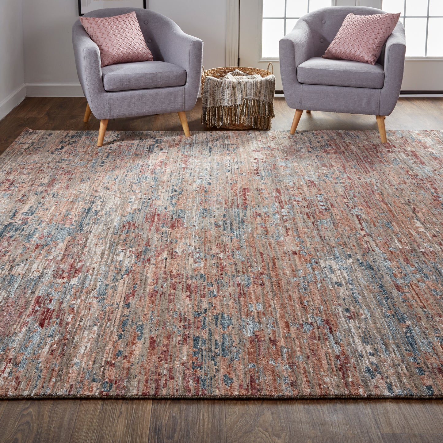 Conroe Modern/Casual/Industrial Abstract/Distressed Red/Blue - Feizy Rug
