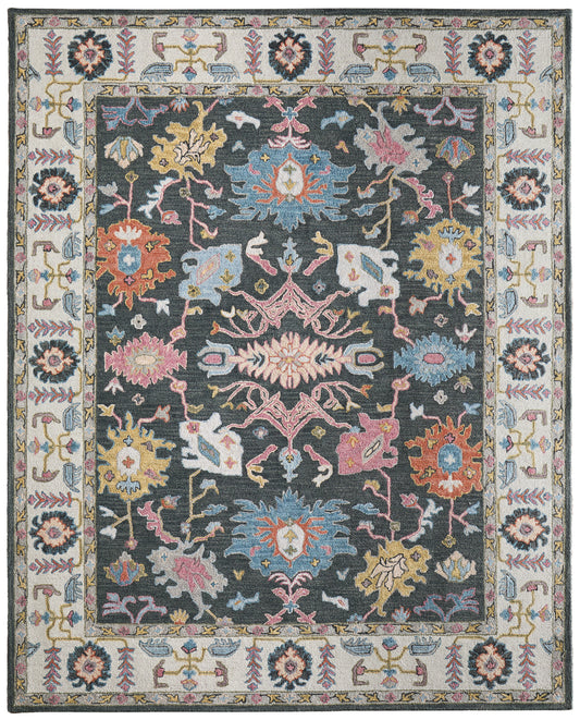 Springfield Traditional Floral & Botanical/Bordered/Medallion Gray/Ivory/Blue - Feizy Rug