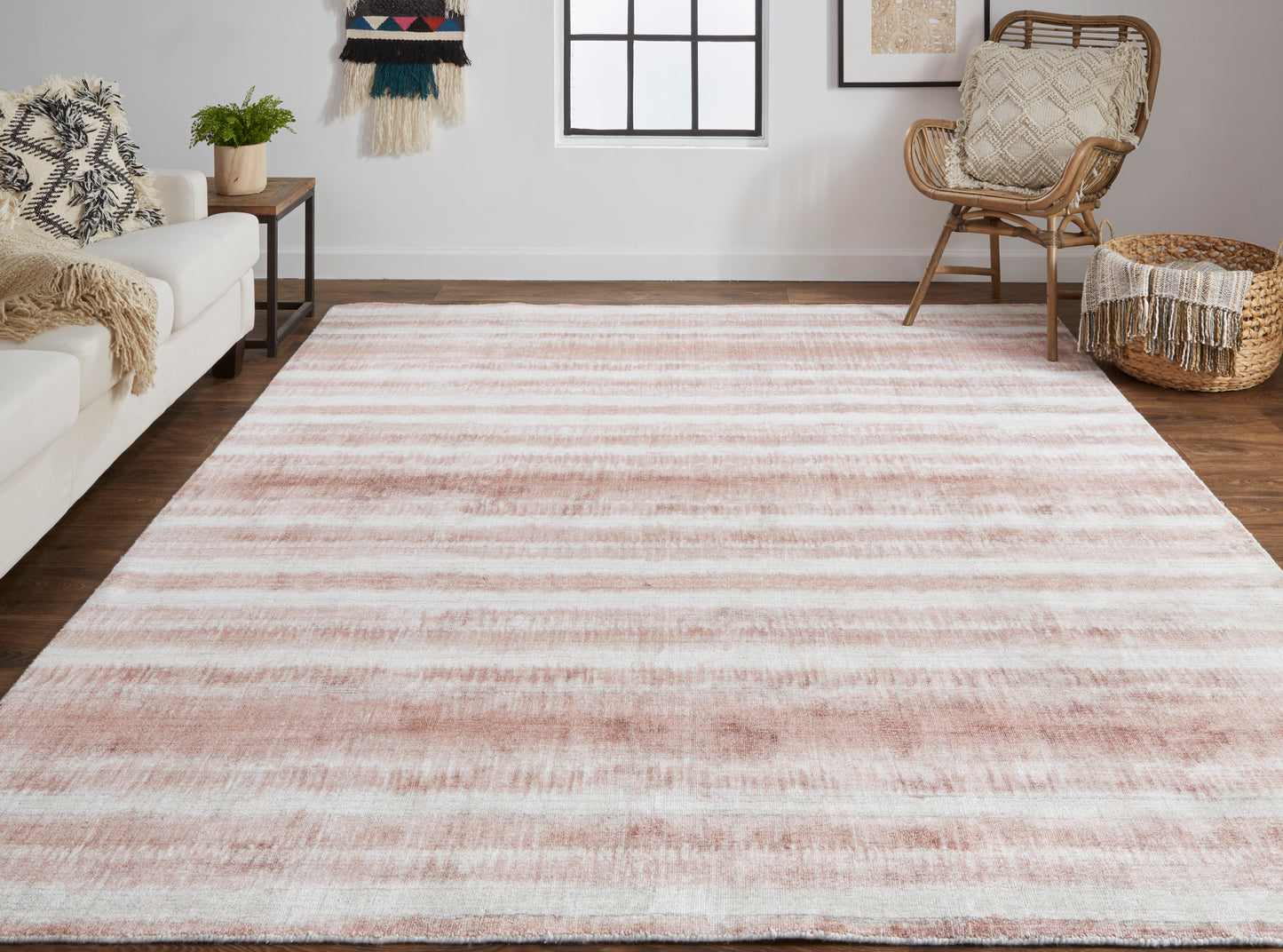 Mackay Transitional/Casual Tan/Ivory/Pink Accent Rug