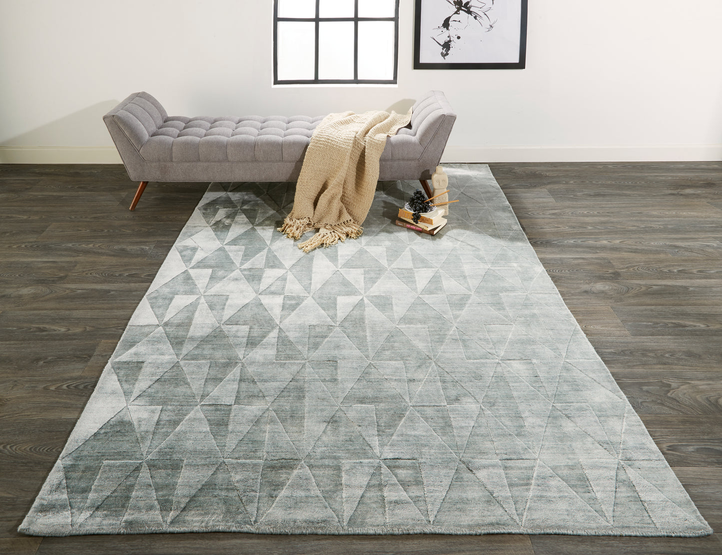 Gramercy Modern/Global/Mid-Century Modern Geometric/Argyle/Diamond Gray/Ivory/Silver - Feizy Rug